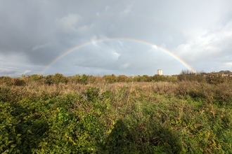 A rainbow over Dane Valley Woods