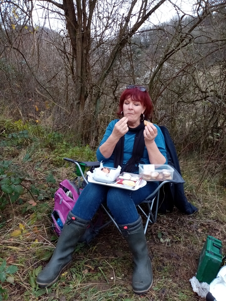 Mid and west kent downs volunteers enjoying cake February 2022