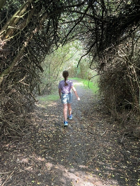 Paul's daughter walking through the woodland under growth at Holborough Marshes