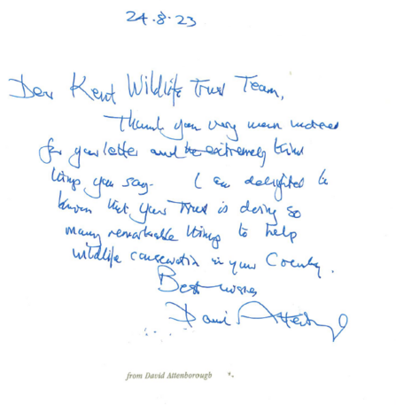 Handwritten letter from Sir David Attenborough