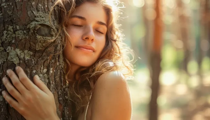 Woman hugging a tree