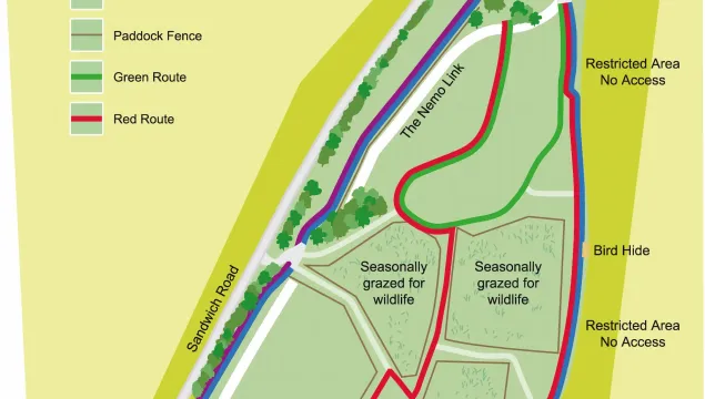A map of Pegwell Bay with routes, toilets, parking etc
