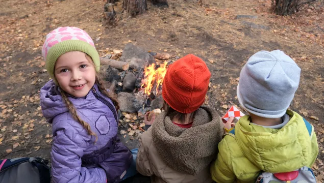 Children near bonfire