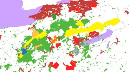 The Blean Wildscape map with various coloured layers.