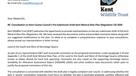 A screenshot of our written representation for the Kent Mineral Sites Plan (Reg 19).