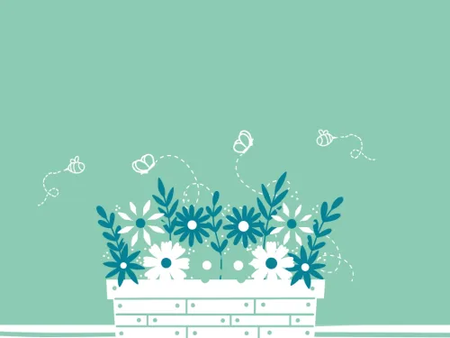 A window box with buzzing insects around