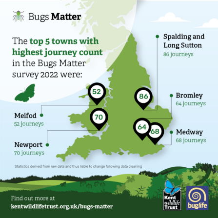 Bugs Matter end of survey 2022 top towns with highest journeys