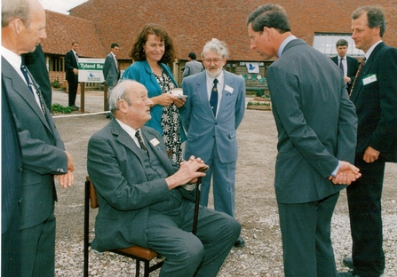 King Charles meets guests at Tyland Barn in 1993.